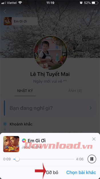 <p><strong>Bước 6: </strong>Chạm vào nút <strong>Gỡ</strong> để tắt bỏ nhạc nền trên Zalo, hoặc thay