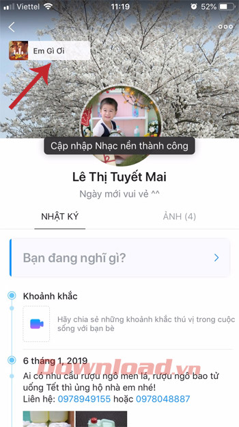 <p><strong>Bước 5: </strong>Lúc này, bài hát sẽ tự động phát, muốn gỡ bài nhạc nền này ra khỏi trang