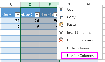 Bỏ ẩn cột trên excel