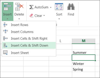 Chèn ô lên hoặc xuống trong Excel
