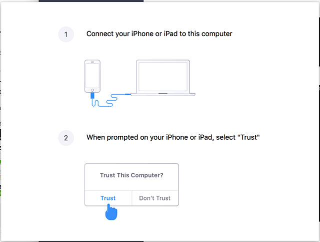 Chia sẻ màn hình iOS qua dây cáp