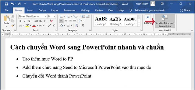 Nhấn biểu tượng Send to Microsoft PowerPoint