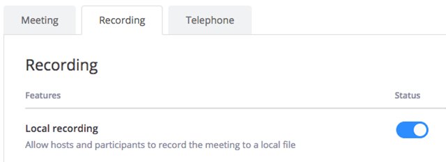 Trong tab Recording, điều hướng tới tùy chọn Local Recording và bật nó