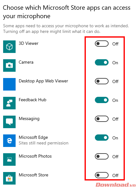 Choose which Microsoft Store apps can access your microphone. 