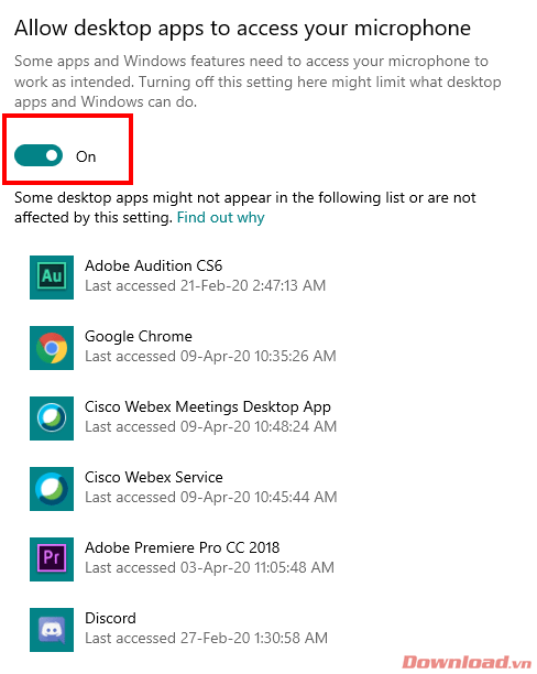 Allow desktop apps to access your microphone