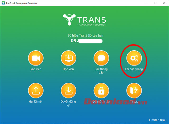 Giao diện TranS sau khi đăng nhập
