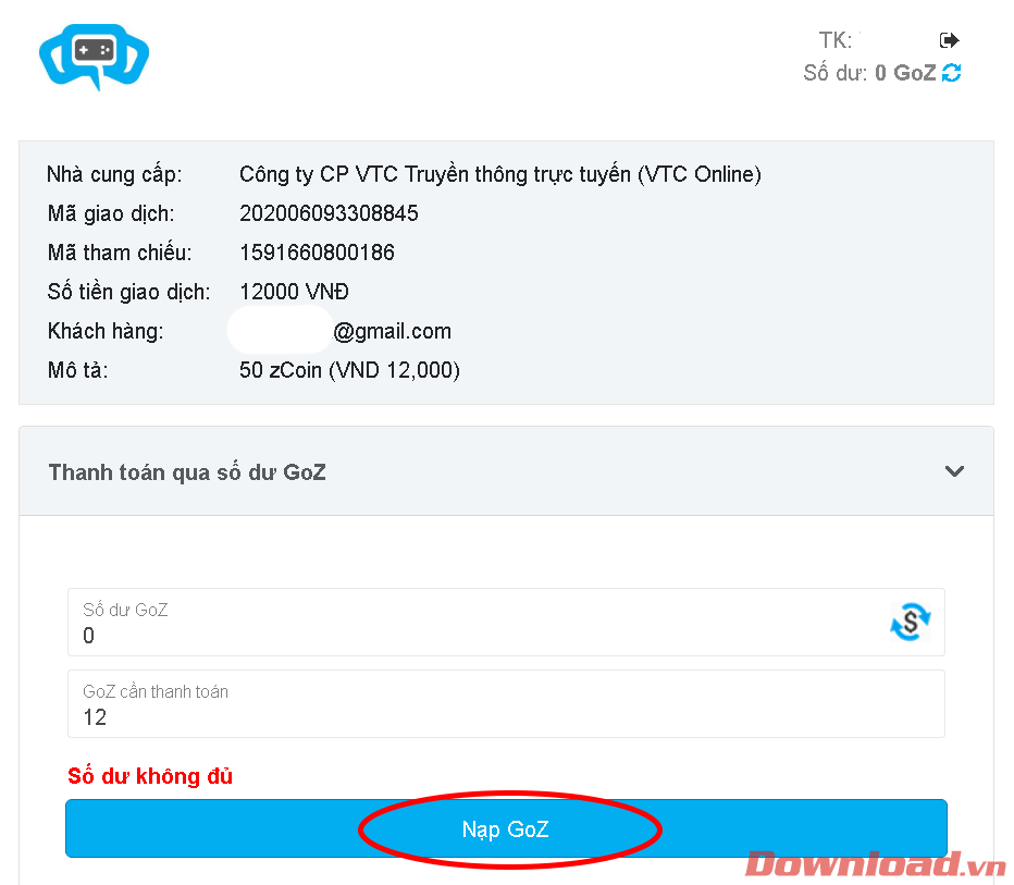 Nạp GOZ