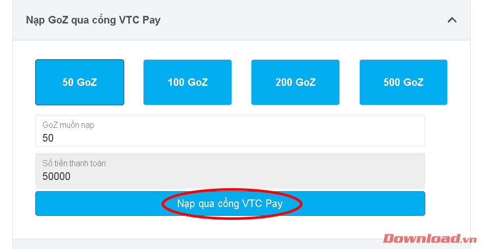 Nạp qua cổng VTC Pay