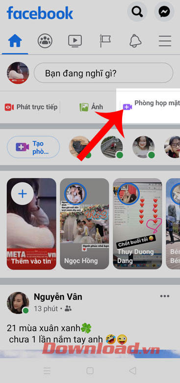 Nhấn vào mục Phòng họp mặt