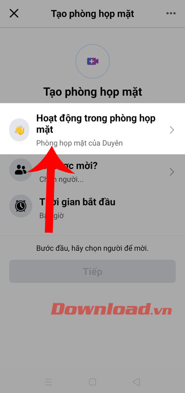 Ấn vào mục Hoạt động trong phòng họp mặt