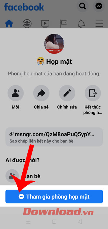 Ấn nút Tham gia vào phòng họp