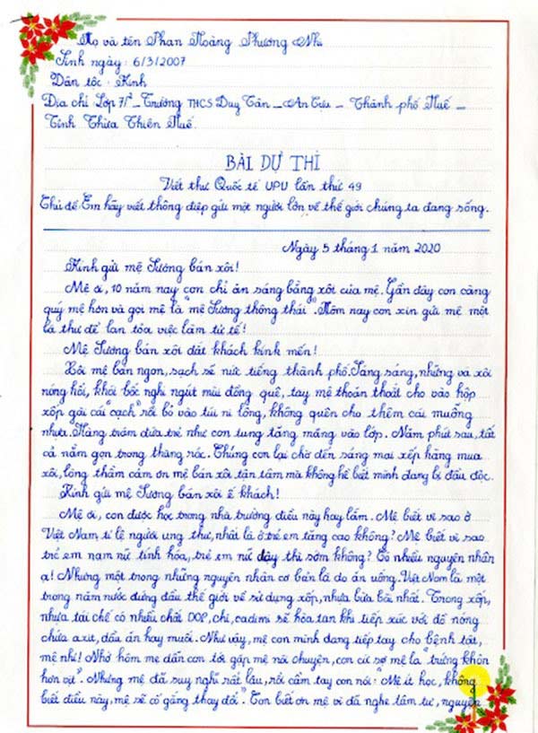 Bài thi viết thư UPU lần thứ 49
