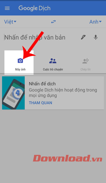 <p><strong>Bước 2:</strong> Tại giao diện của ứng dụng, nhấn vào <strong>biểu tượng máy ảnh</strong>.</p>