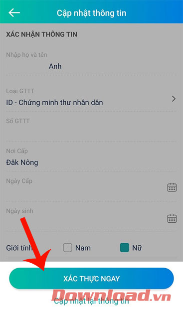 Điền thông tin cá nhân của bạn 