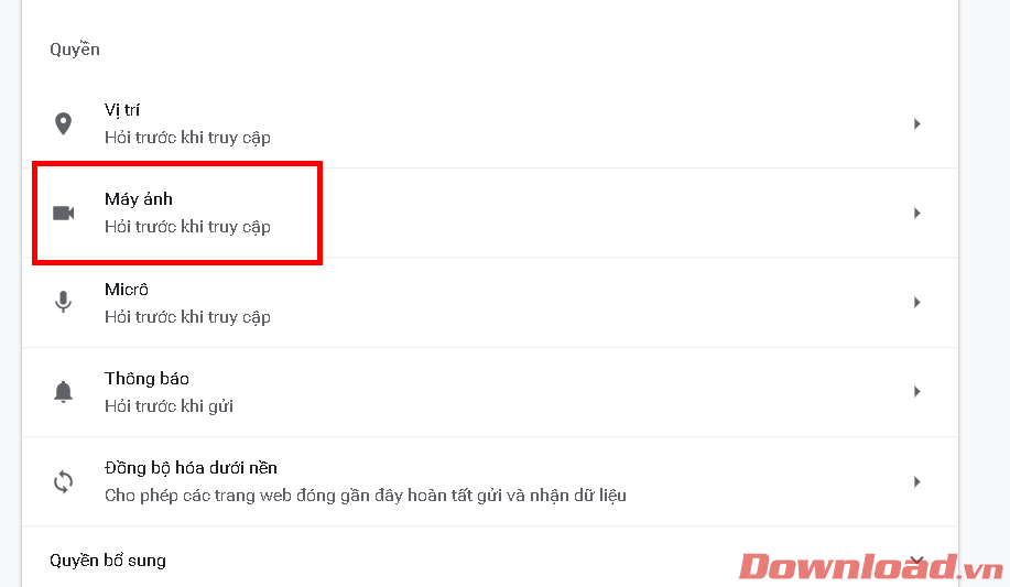 Nhấn chọn Máy ảnh