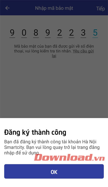 Đăng ký tài khoản thành công
