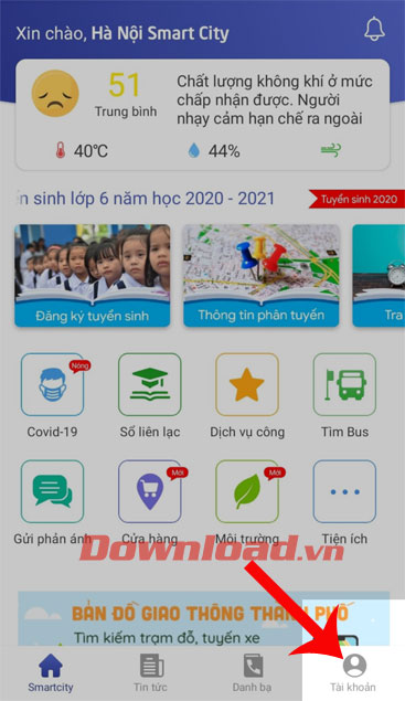 Nhấn vào mục Tài khoản