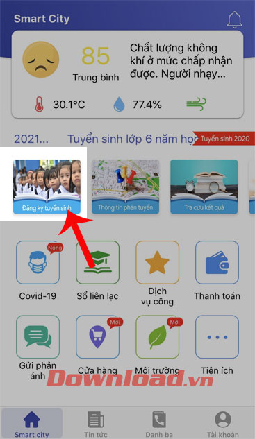 Nhấn vào mục Đăng ký tuyển sinh