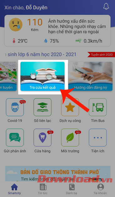 Nhấn vào mục Tra cứu kết quả