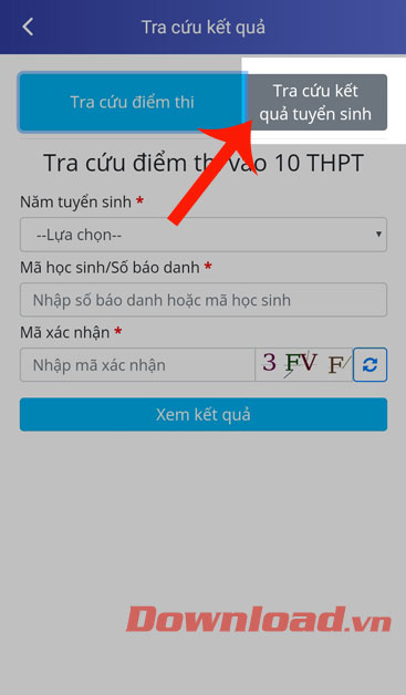 Ấn vào mục Tra cứu tuyển sinh
