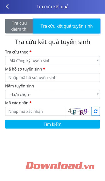 Nhập mã hồ sơ tuyển sinh 