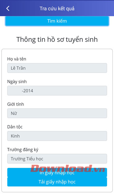 Thông tin hồ sơ của học sinh 