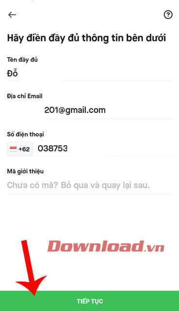 Nhập thông tin cá nhân