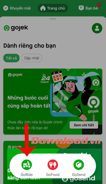Ấn vào mục GoRide