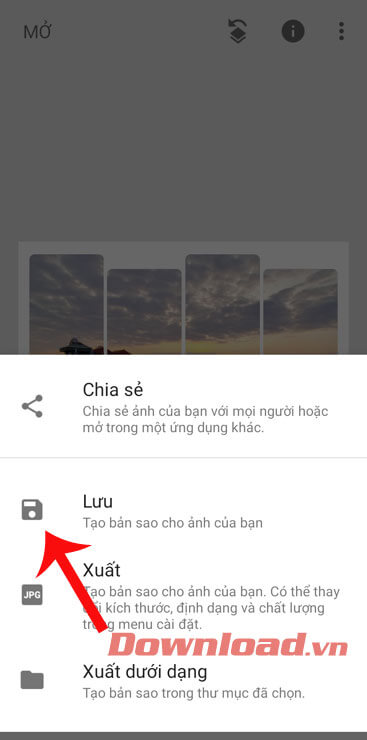 Nhấn vào mục Lưu