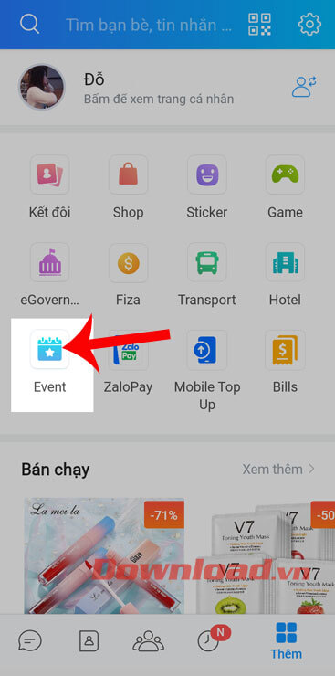 Ấn vào mục Event