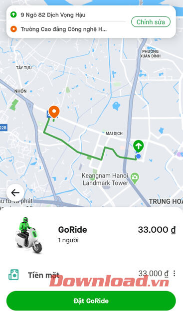 Nhấn vào nút Đặt GoRide
