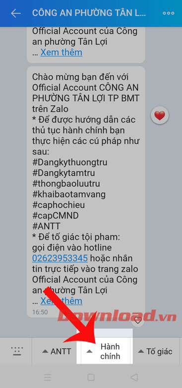 Nhấn vào mục Hành chính