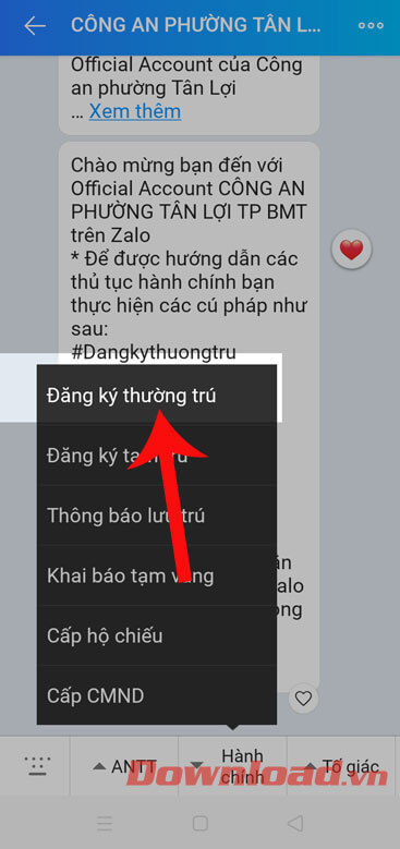 Chọn mục Đăng ký thường trú