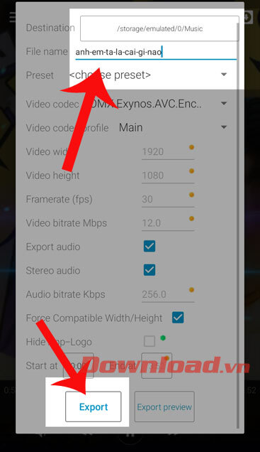 Đặt tên cho video và ấn nút Export