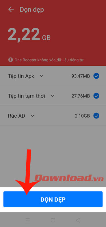 Ấn đến nút Dọn dẹp