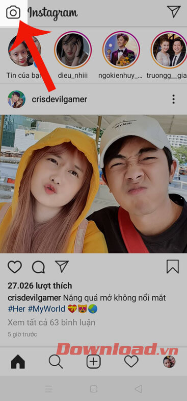 Nhấn vào biểu tượng máy ảnh 