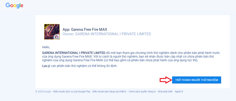 Tick vào ô trở thành người thử nghiệm.