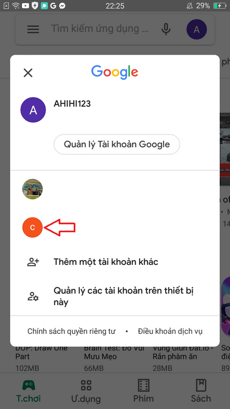 Chọn tài khoản Google đã đăng kí Free Fire MAX