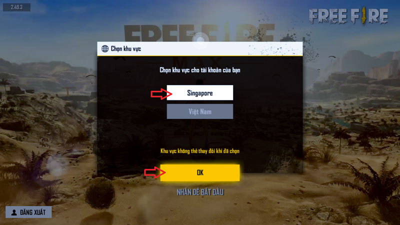 Nhấn chọn khu vực Singapore