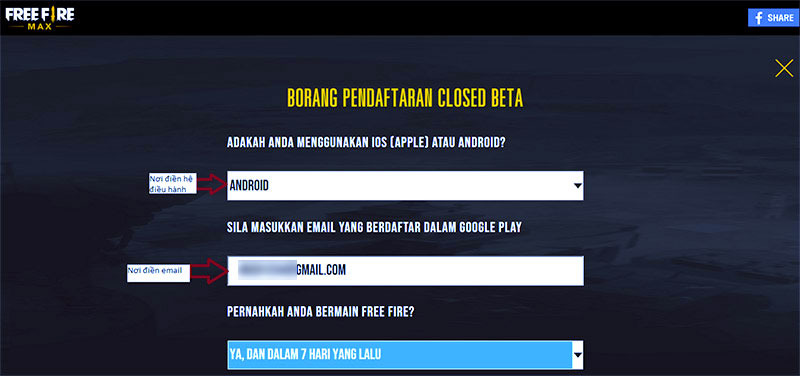 Nơi điền hệ điều hành của máy và email.