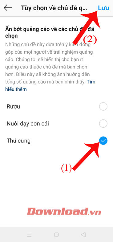 Chọn chủ đề quảng cáo, sau đó nhấn nút Lưu