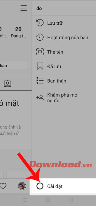 Ấn vào mục Cài đặt
