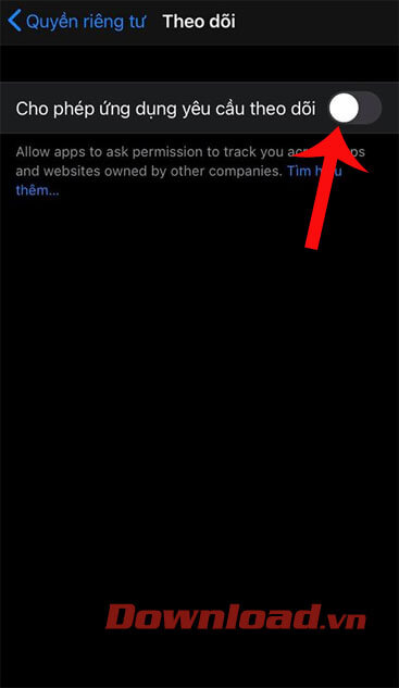 Không cho phép ứng dụng yêu cầu theo dõi