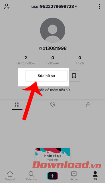 Ấn vào mục Sửa hồ sơ
