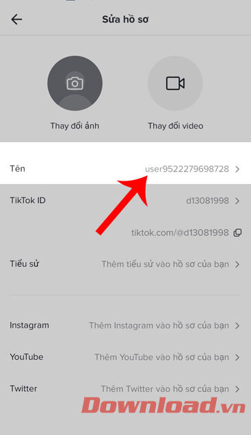 Nhấn vào mục Tên