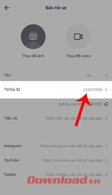 Nhấn vào mục TikTok ID