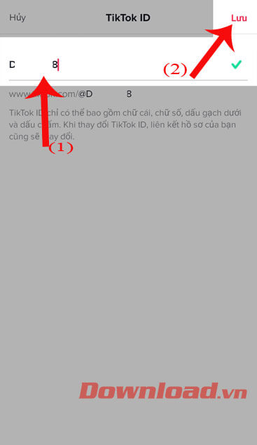 Nhấp TikTok ID mới rồi nhấn nút Lưu