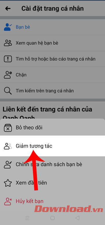 Chọn mục Tương tác