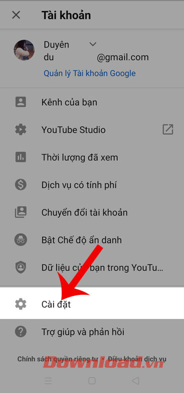 Nhấn vào mục Chung