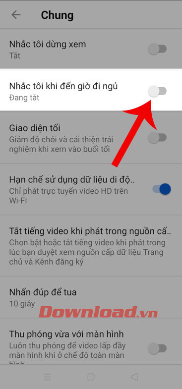 Ấn vào mục Nhắc tôi khi đến giờ đi ngủ